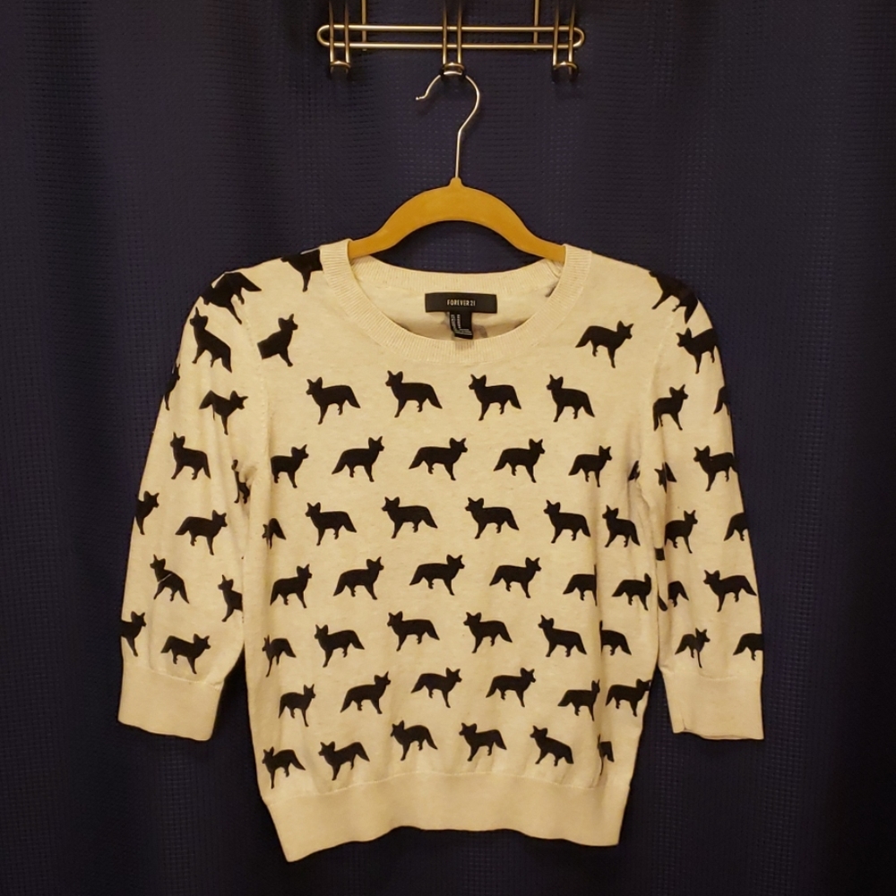 🦊 Forever 21 3/4 Sleeve Fox Sweater
